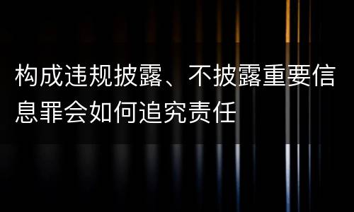 构成违规披露、不披露重要信息罪会如何追究责任