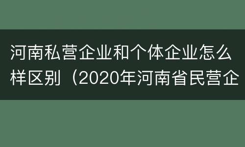 河南私营企业和个体企业怎么样区别（2020年河南省民营企业排行榜）