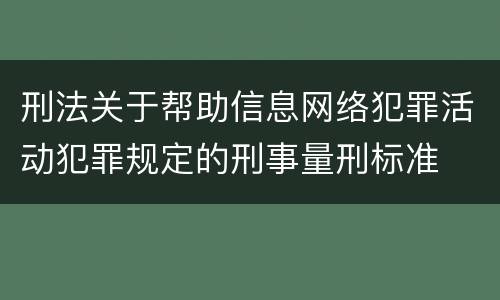 刑法关于帮助信息网络犯罪活动犯罪规定的刑事量刑标准