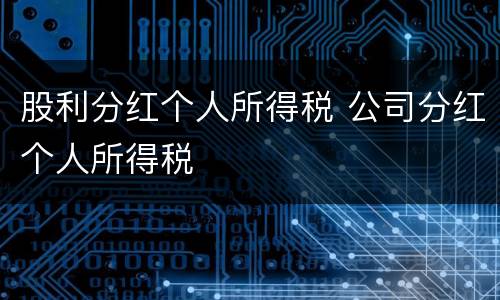 股利分红个人所得税 公司分红个人所得税
