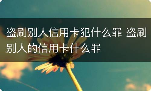 盗刷别人信用卡犯什么罪 盗刷别人的信用卡什么罪