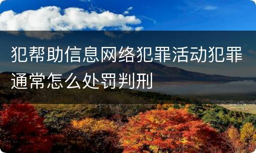 犯帮助信息网络犯罪活动犯罪通常怎么处罚判刑