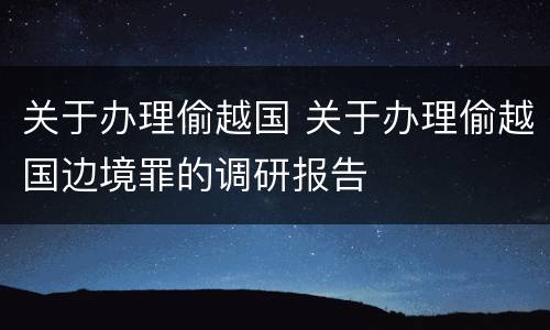 关于办理偷越国 关于办理偷越国边境罪的调研报告