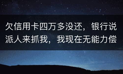 欠信用卡四万多没还，银行说派人来抓我，我现在无能力偿还，会怎么判刑呢