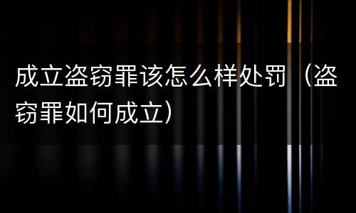 成立盗窃罪该怎么样处罚（盗窃罪如何成立）