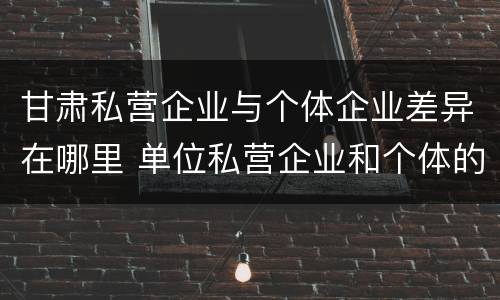 甘肃私营企业与个体企业差异在哪里 单位私营企业和个体的区别