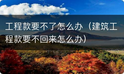 工程款要不了怎么办（建筑工程款要不回来怎么办）