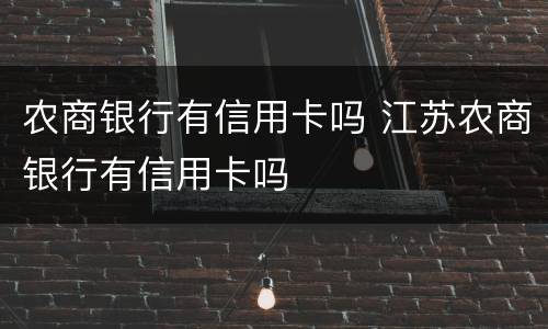 农商银行有信用卡吗 江苏农商银行有信用卡吗