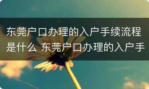 东莞户口办理的入户手续流程是什么 东莞户口办理的入户手续流程是什么样