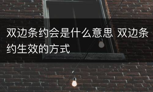 双边条约会是什么意思 双边条约生效的方式