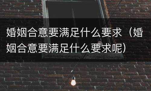 婚姻合意要满足什么要求（婚姻合意要满足什么要求呢）