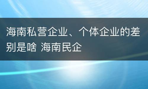 海南私营企业、个体企业的差别是啥 海南民企