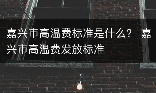 嘉兴市高温费标准是什么？ 嘉兴市高温费发放标准