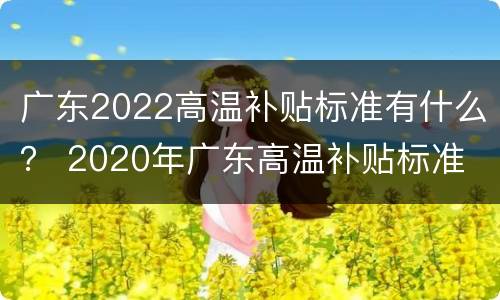 广东2022高温补贴标准有什么？ 2020年广东高温补贴标准