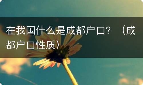在我国什么是成都户口？（成都户口性质）